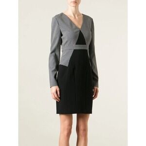 Diane Von Furstenberg Dress Natasha Black Printed Sheath Long Sleeve Womens 4